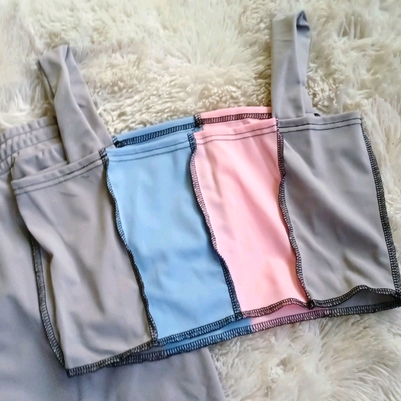Pink/Blue and Grey-Color Block Short Set - Picture 4 of 4